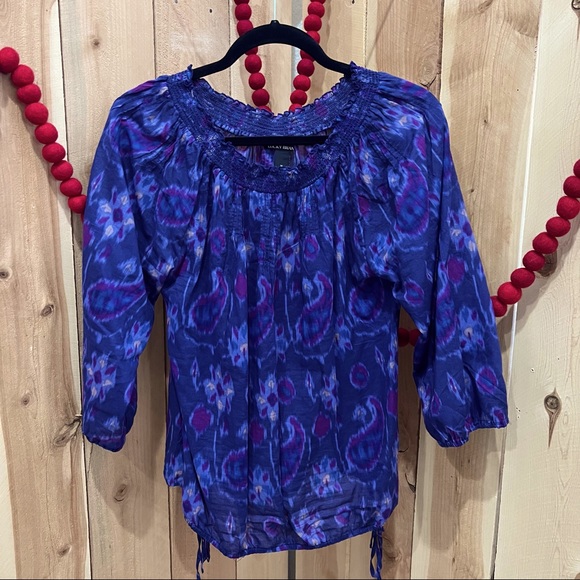 Lucky Brand Tops - Lucky Brand Purple Blue Paisley Elastic Neck & Sleeves cuff